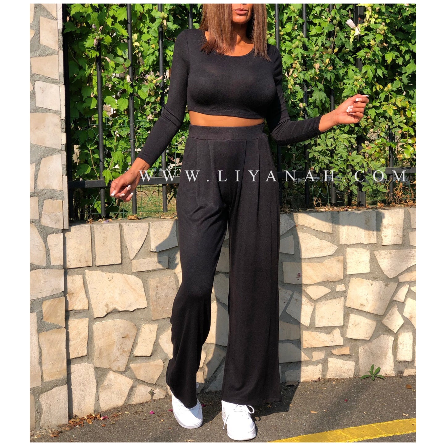 Ensemble Crop Top + Pantalon Modèle MAKYA NOIR