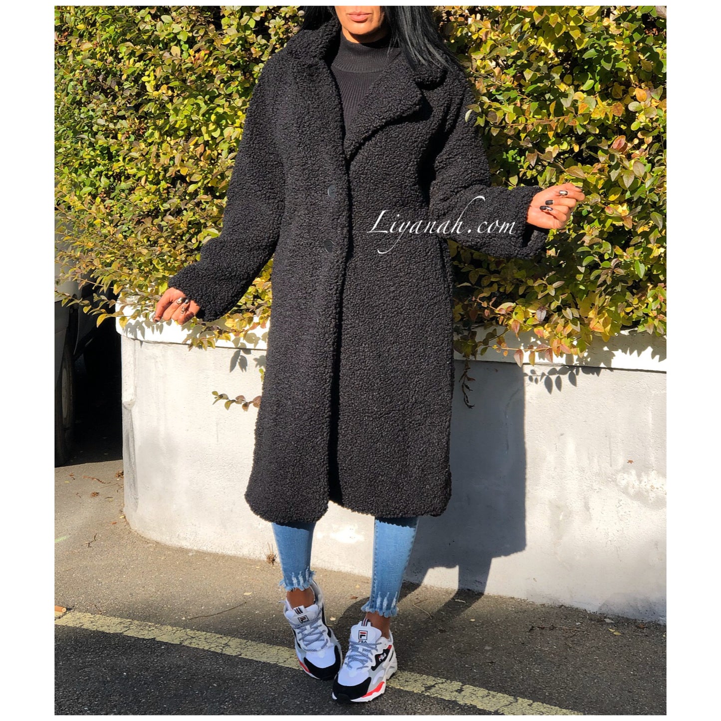 Teddy Coat Long OVERSIZE (COUPE LARGE) Modèle LEANA NOIR