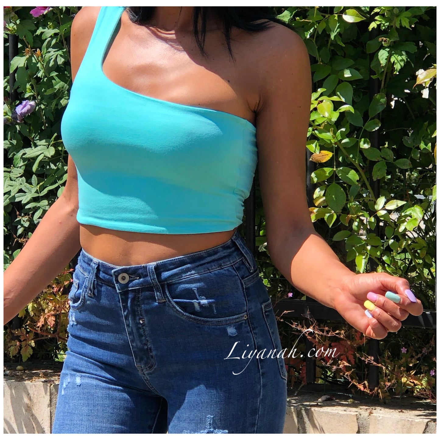 Crop top Modèle MYRISA BLEU TURQUOISE