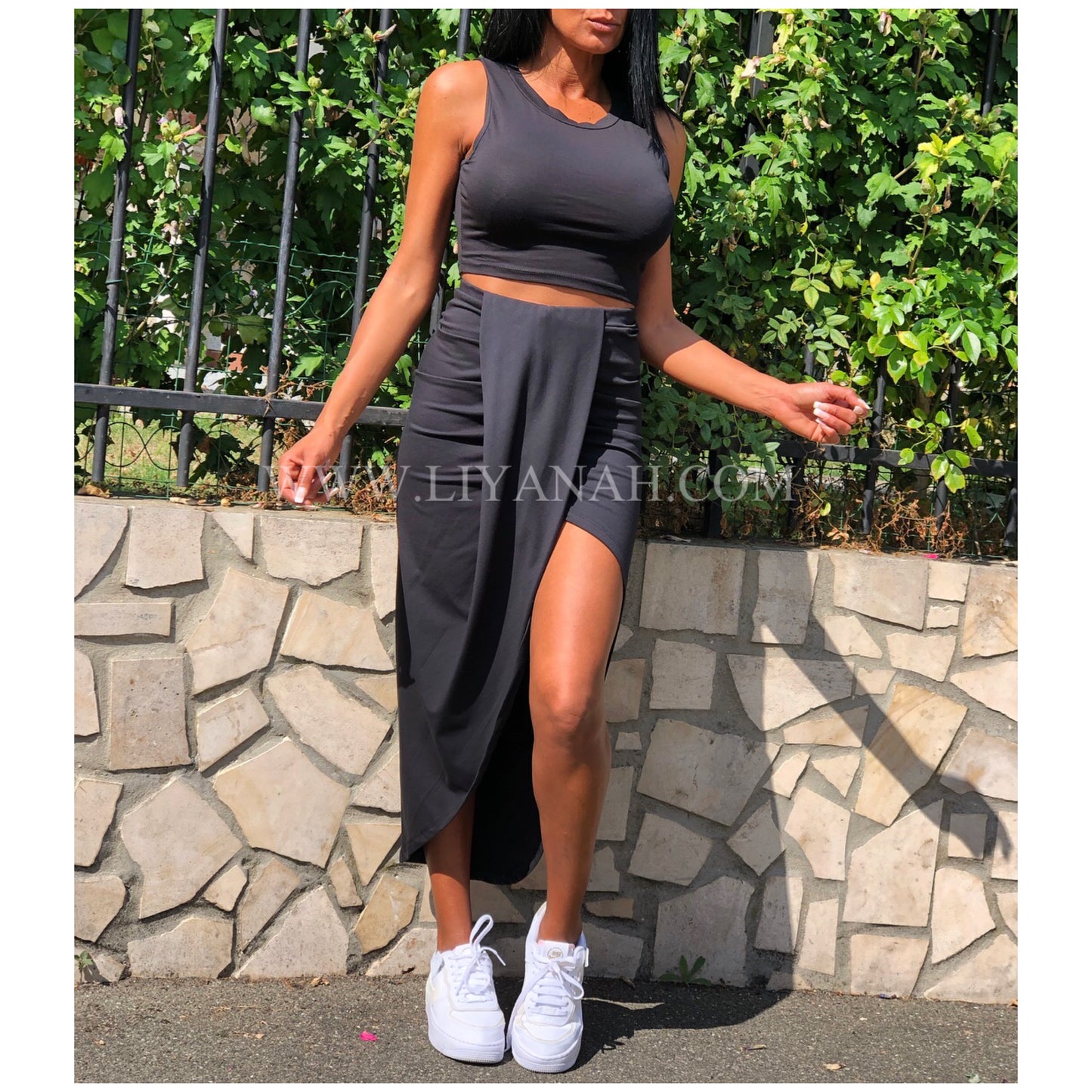 Ensemble Crop Top + Jupe  Modèle CIARA NOIR, BLANC ou LAVANDE