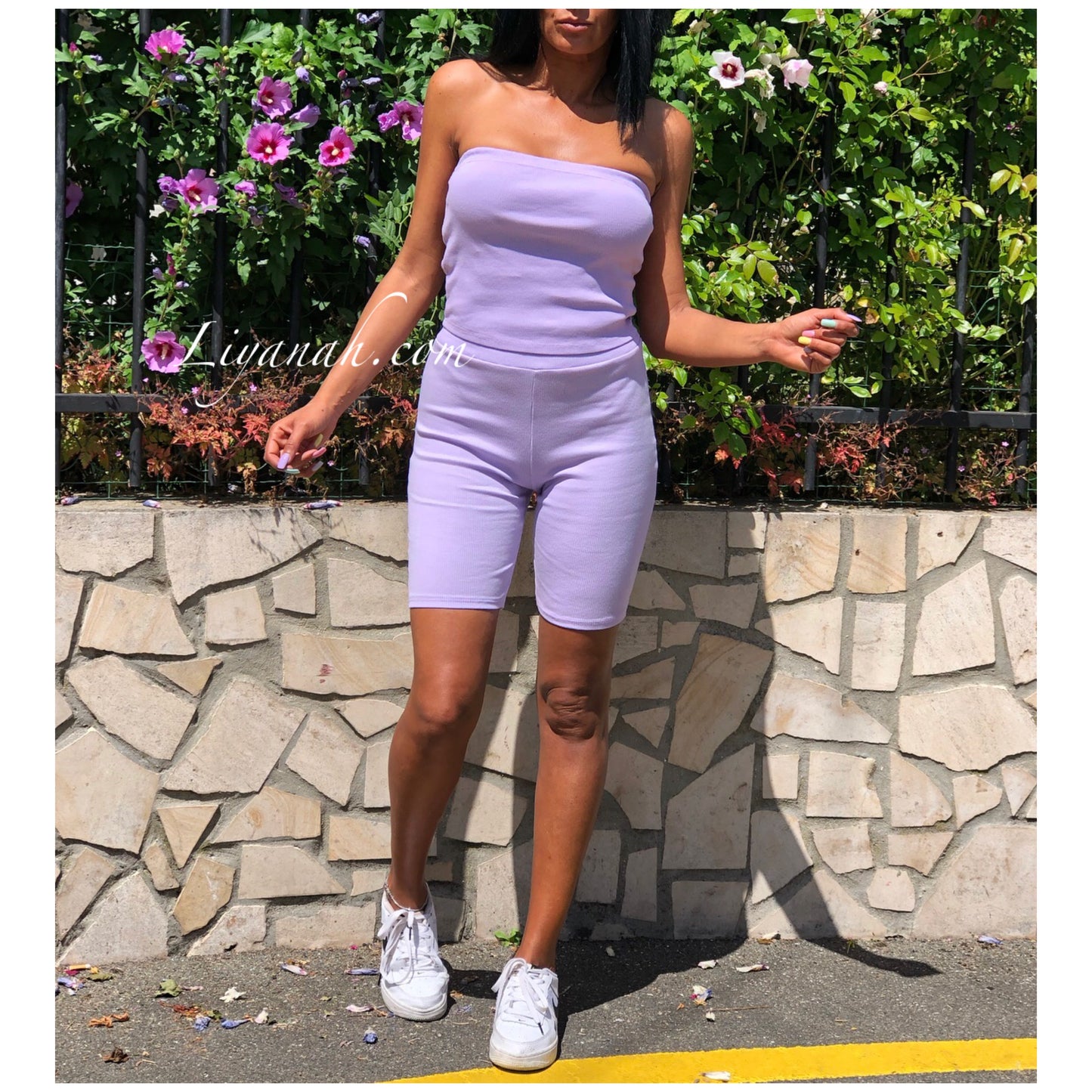 Ensemble Crop Top + Cycliste Modèle HOANIA LAVANDE