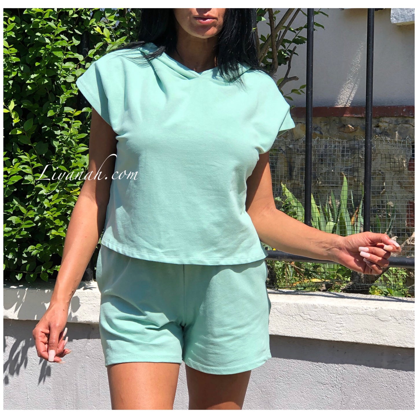 Ensemble Sweat + Short Modèle YANKELA VERT