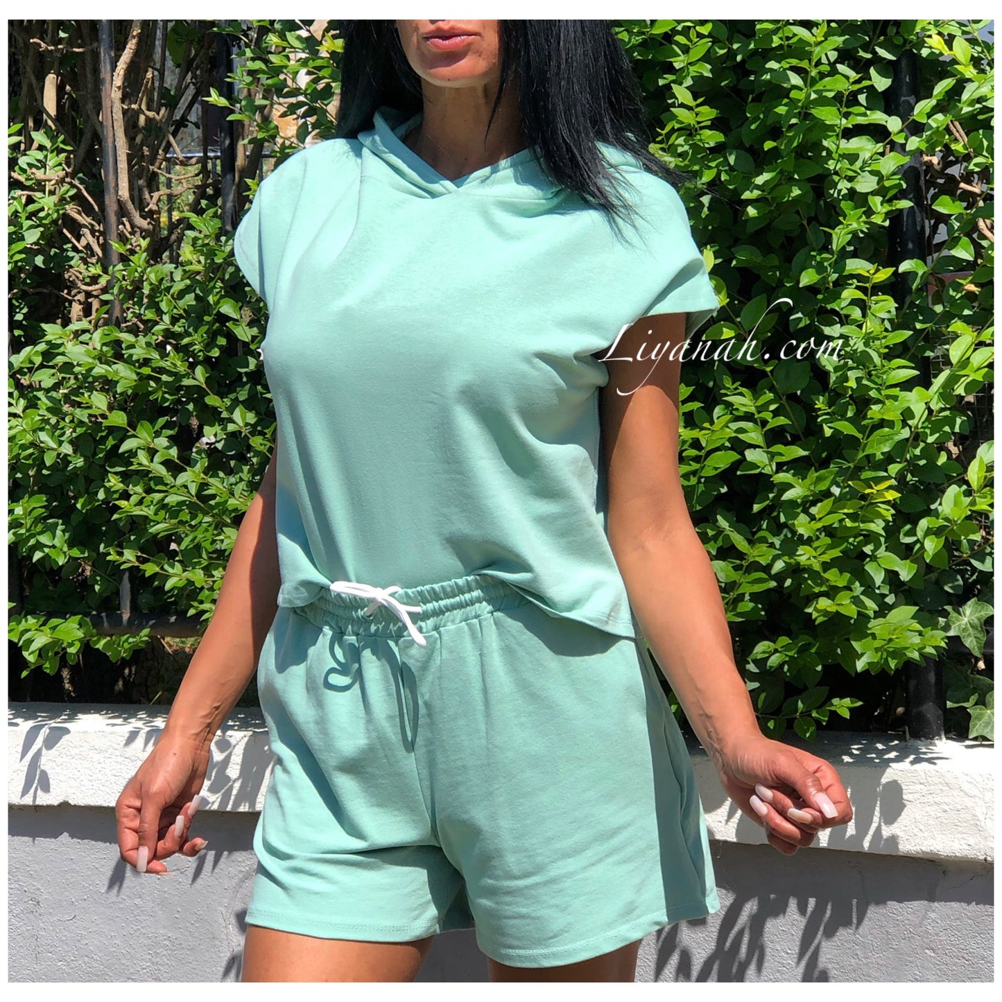 Ensemble Sweat + Short Modèle YANKELA VERT