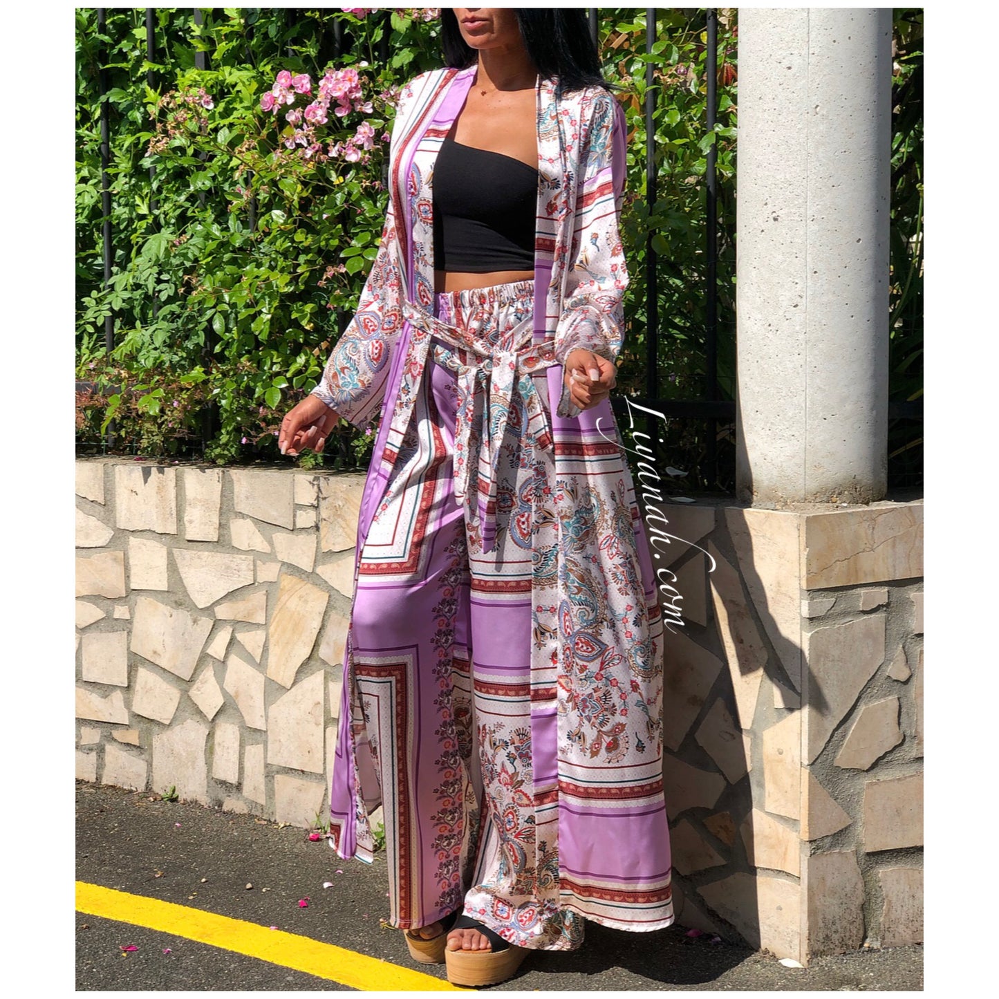 Ensemble Modèle LAYINA Kimono + Pantalon LAVANDE