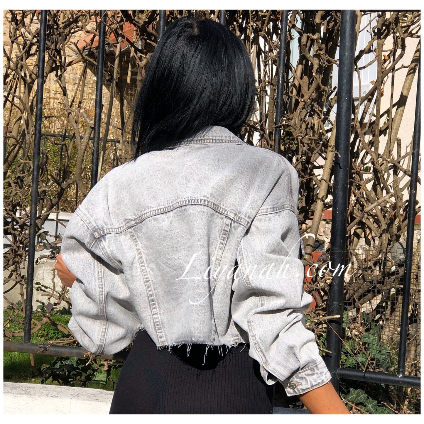 VESTE JEAN COURTE GRIS Modèle ALYSSA