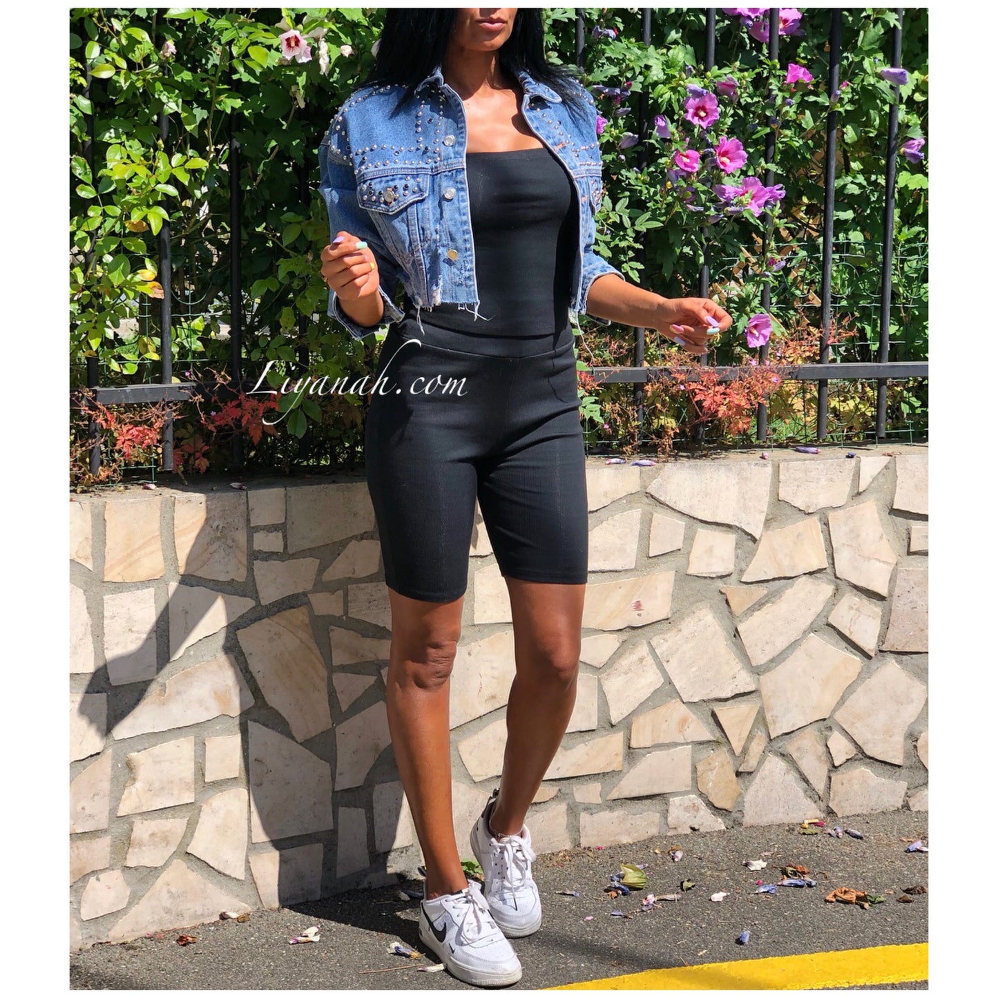 Ensemble Crop Top + Cycliste Modèle HOANIA NOIR