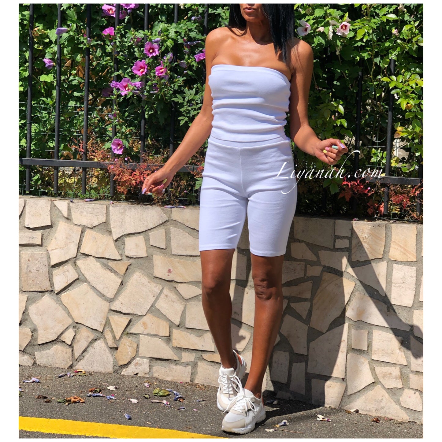 Ensemble Crop Top + Cycliste Modèle HOANIA BLANC