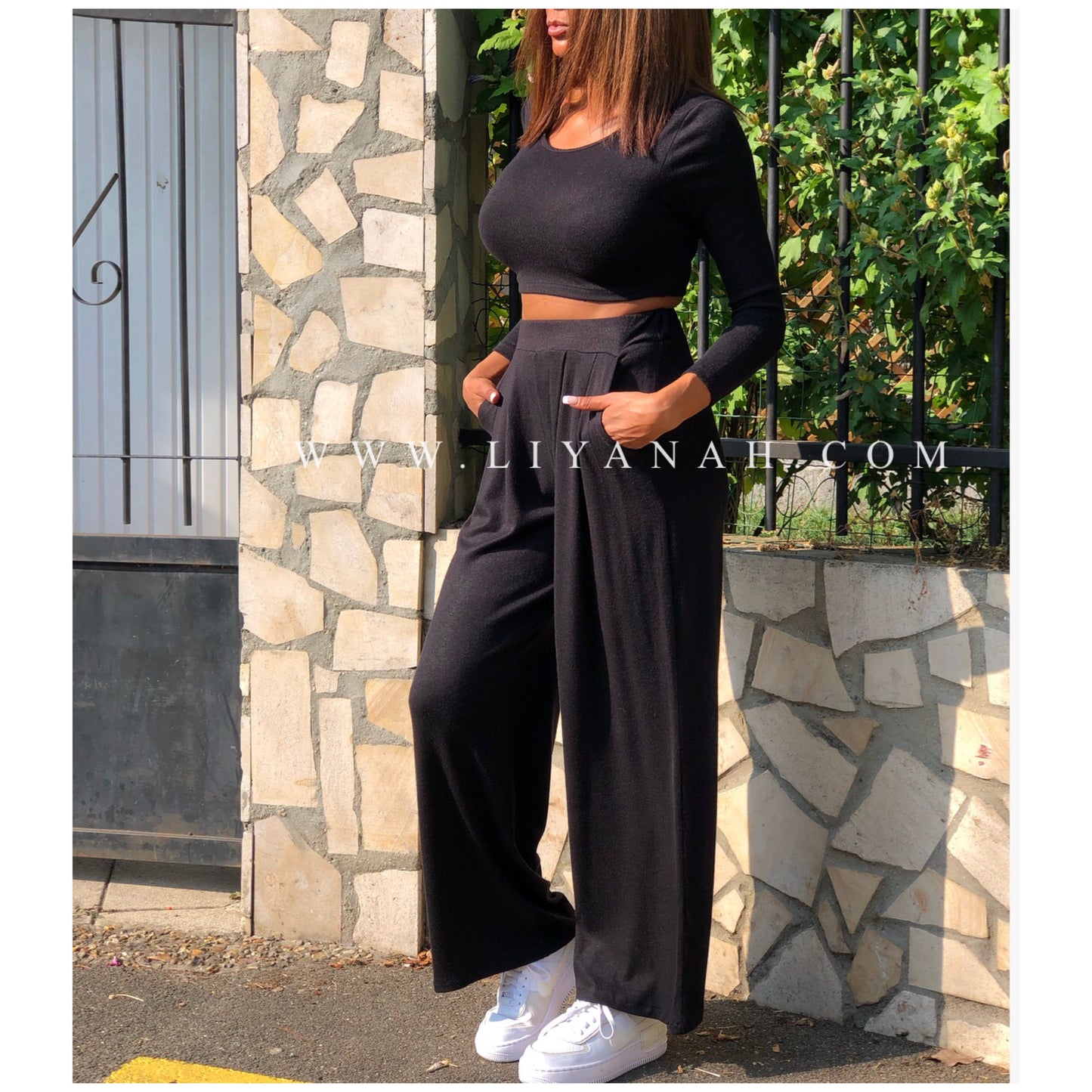 Ensemble Crop Top + Pantalon Modèle MAKYA NOIR