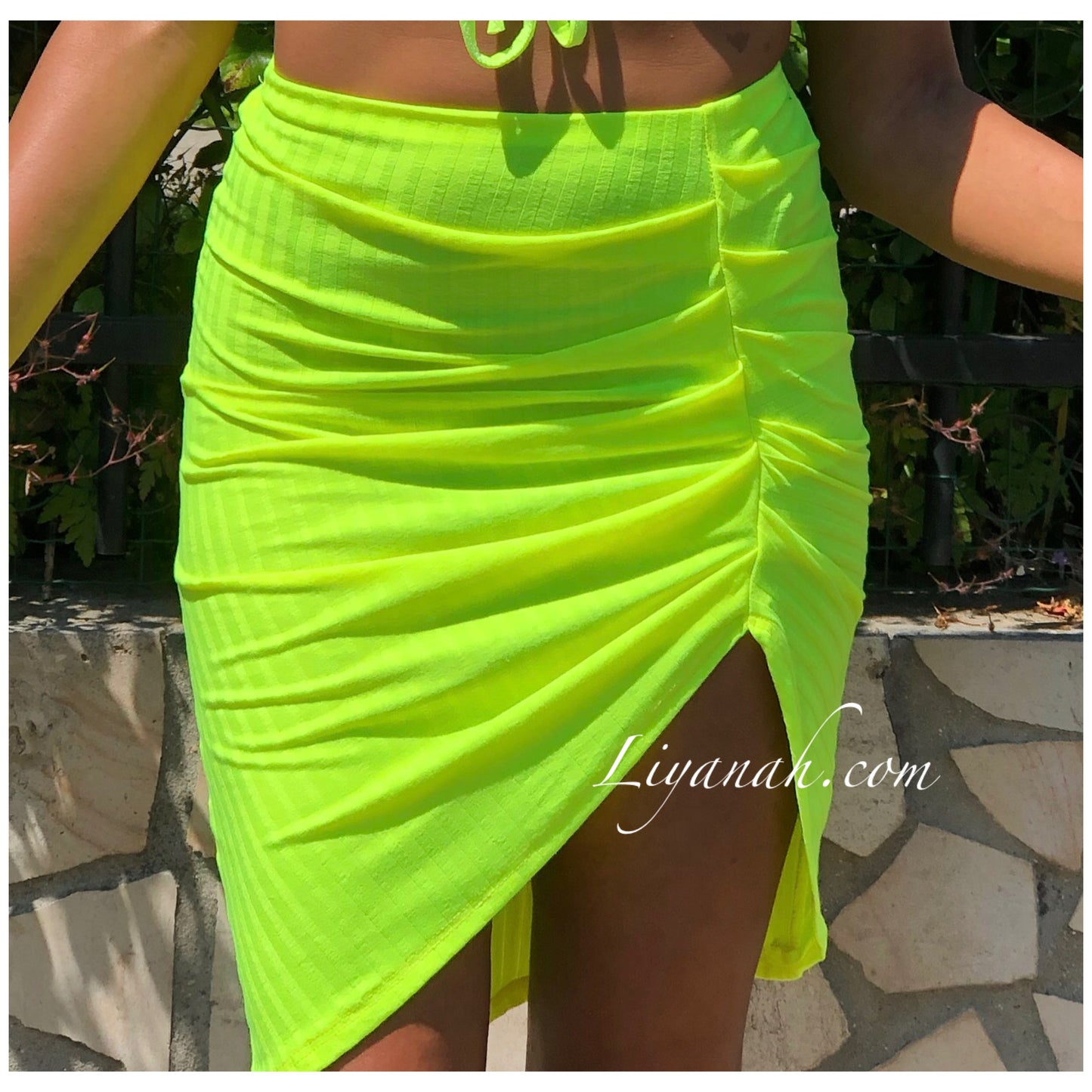 Ensemble Crop Top + Jupe Modèle ISA JAUNE FLUO