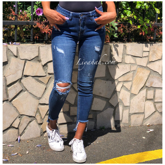 Jean Skinny Modèle DAYARA DARK BLUE DESTROY