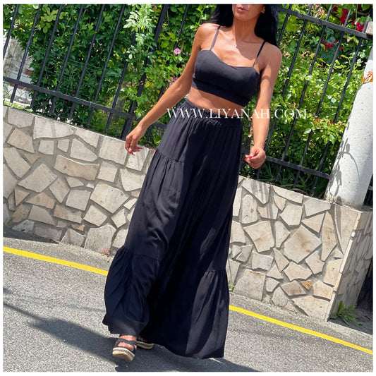 Ensemble Crop Top + Jupe Modèle ESMARA NOIR