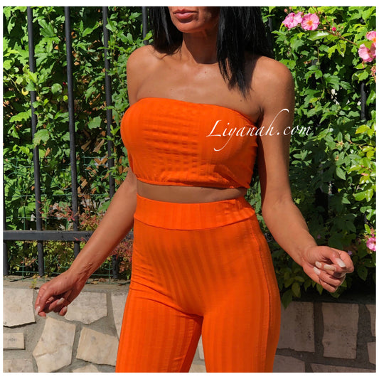 Ensemble Crop Top bandeau + Pantalon Modèle KAMAYA ORANGE