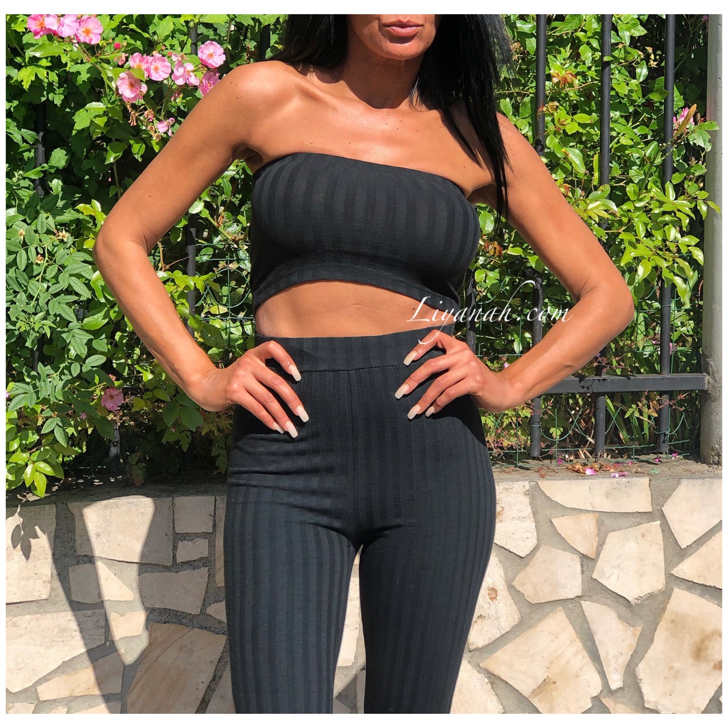 Ensemble Crop Top bandeau + Pantalon Modèle KAMAYA NOIR