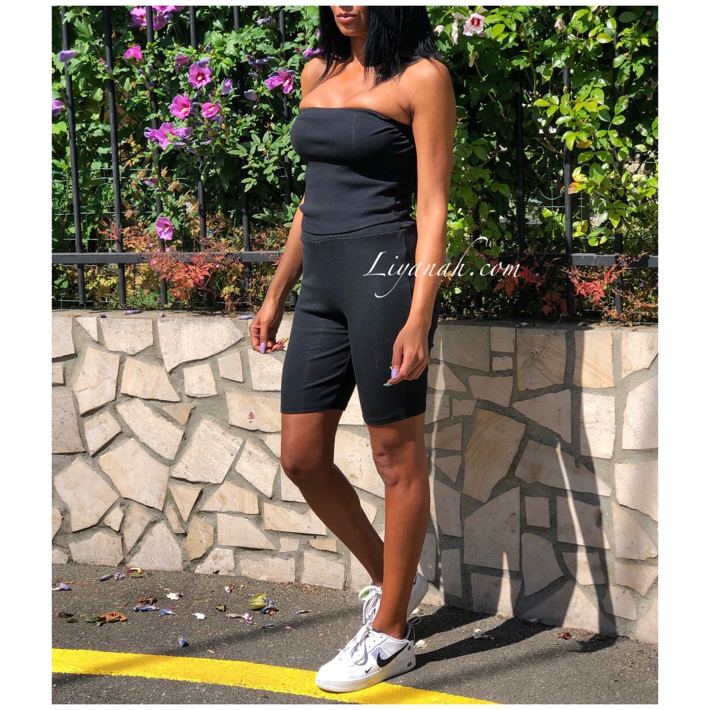 Ensemble Crop Top + Cycliste Modèle HOANIA NOIR