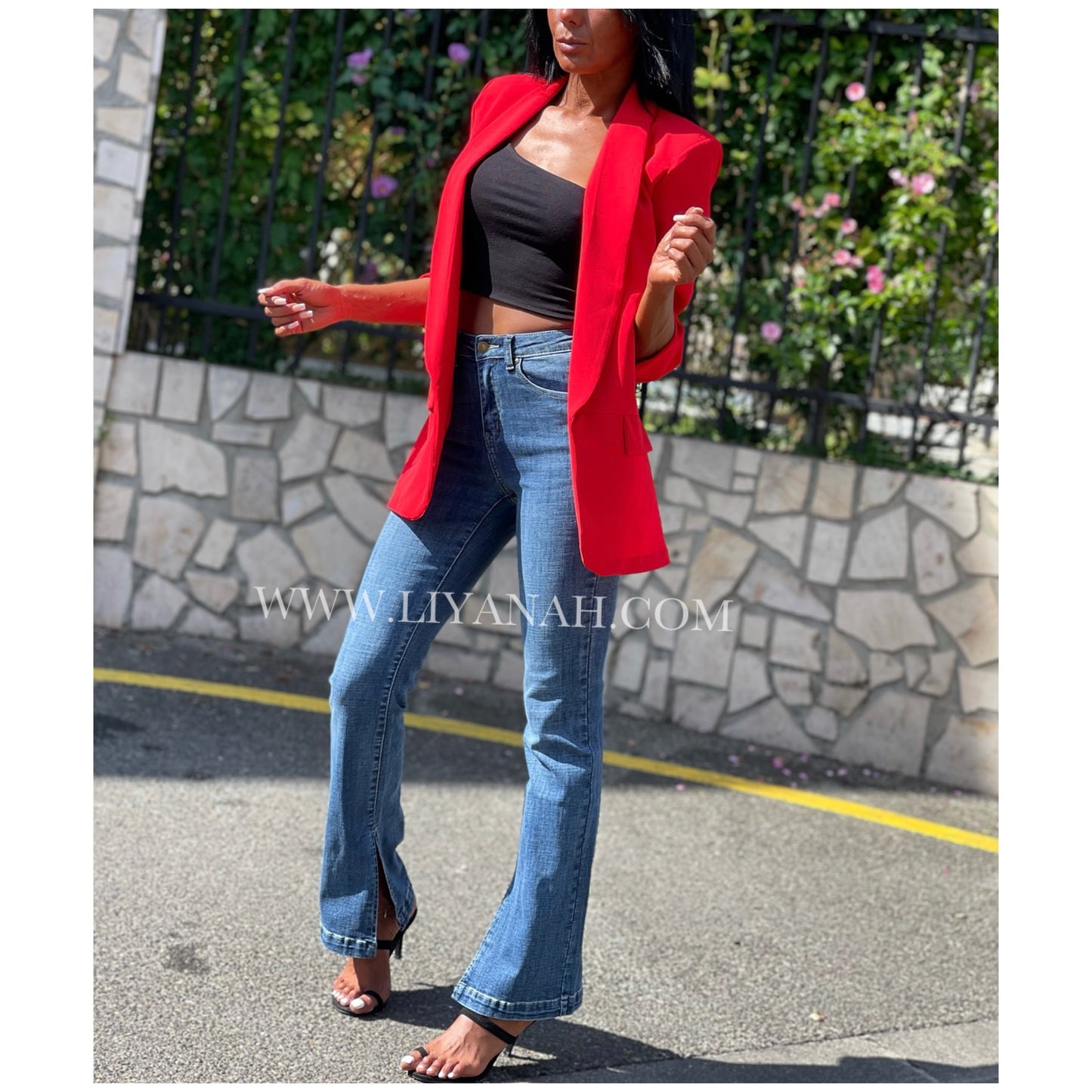 Jean Flare fit split hem Modèle YASSA Blue