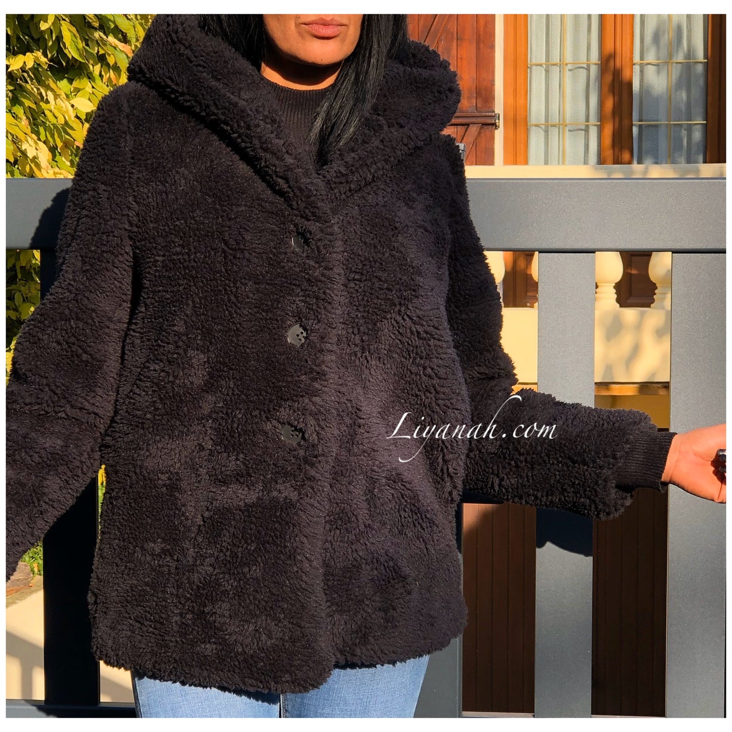 Teddy Coat à capuche OVERSIZE Modèle ZAKA NOIR