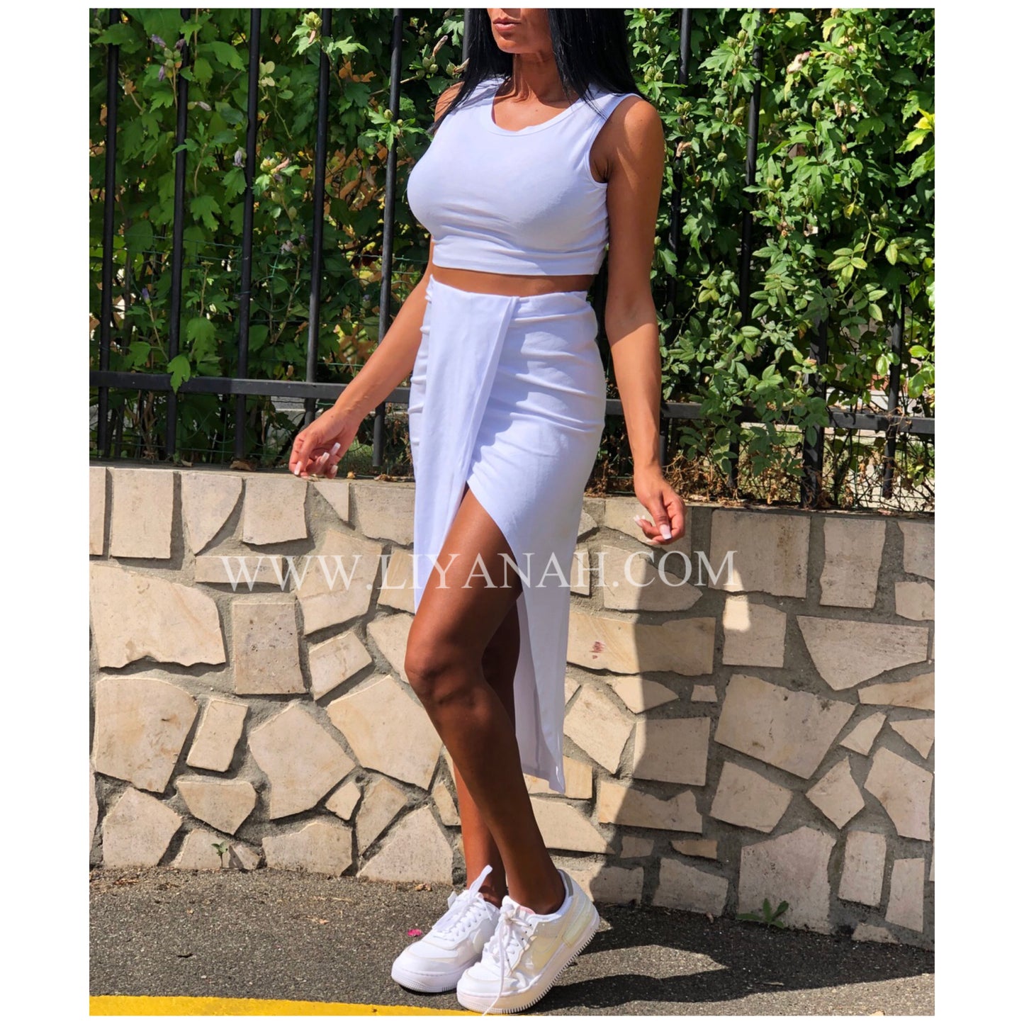 Ensemble Crop Top + Jupe  Modèle CIARA NOIR, BLANC ou LAVANDE