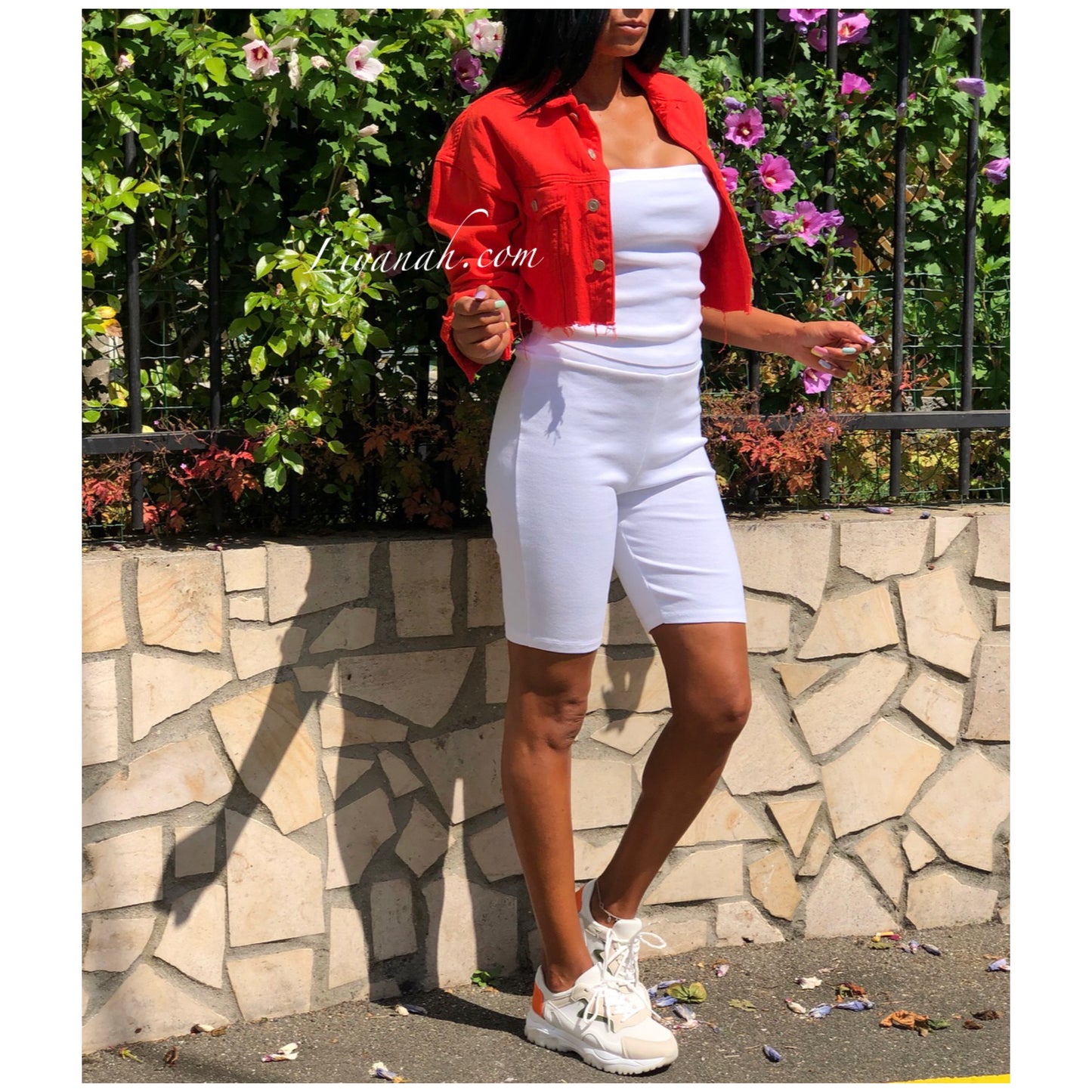 Ensemble Crop Top + Cycliste Modèle HOANIA BLANC