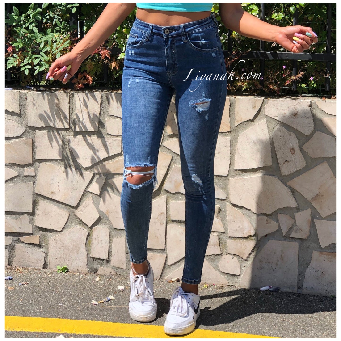 Jean Skinny Modèle DIVYA DARK BLUE DESTROY TAILLE MI-HAUTE