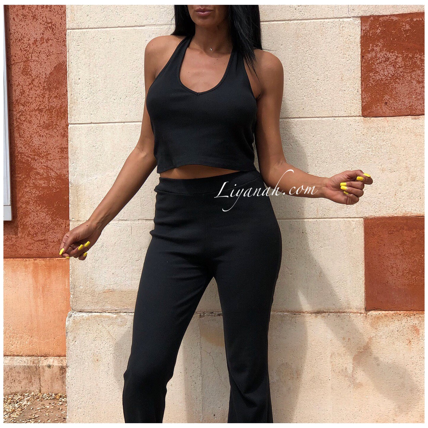 Ensemble Crop Top + Pantalon MYLINE Noir ou Rouge