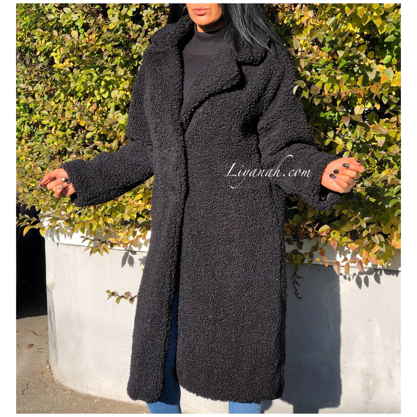 Teddy Coat Long OVERSIZE (COUPE LARGE) Modèle LEANA NOIR