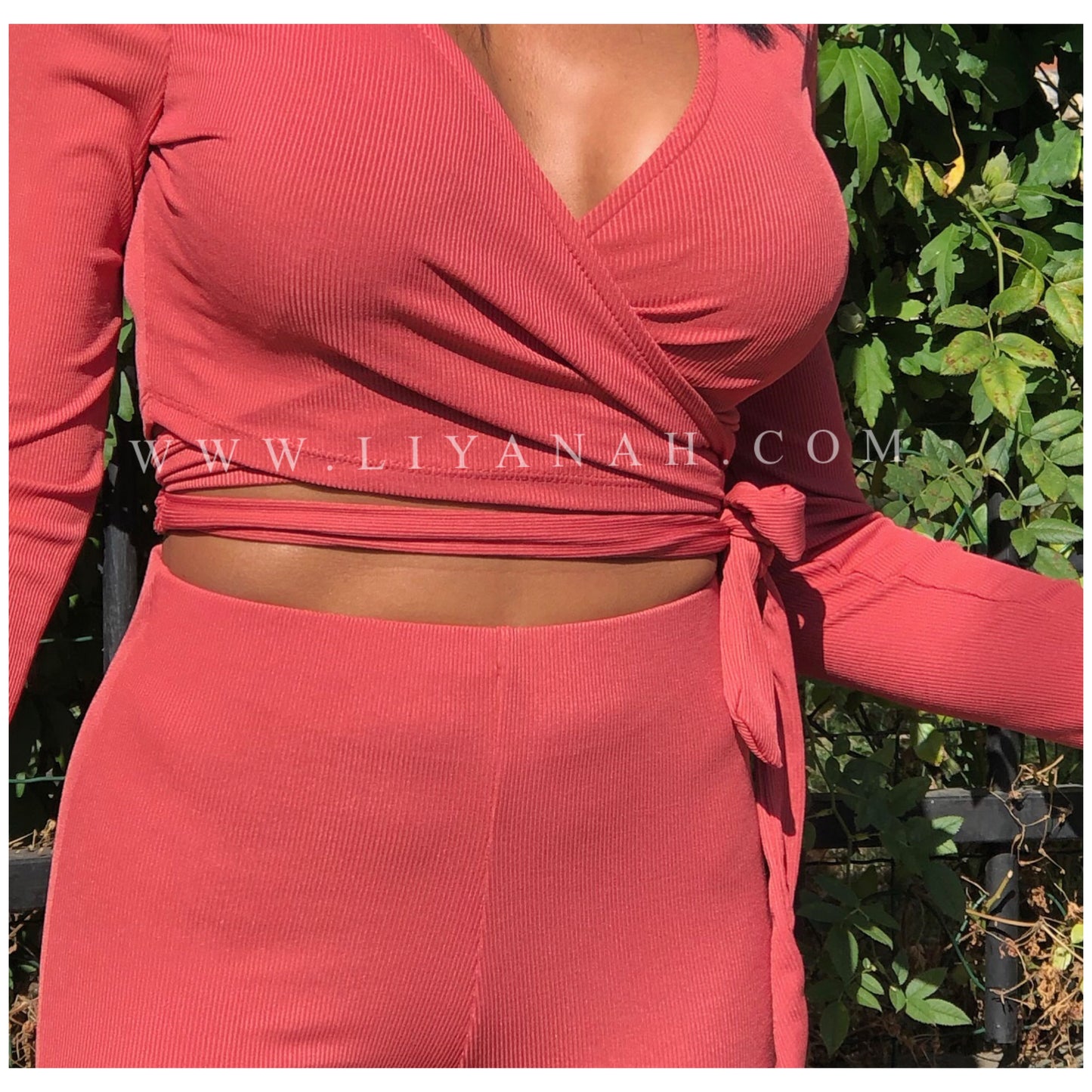 Ensemble Cache cœur + Pantalon Modèle LUZA ROSE BRIQUE