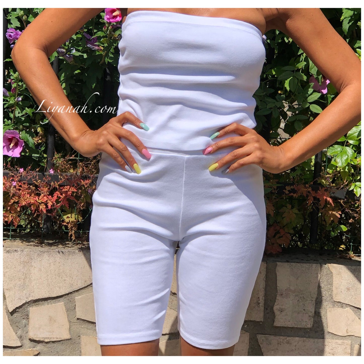 Ensemble Crop Top + Cycliste Modèle HOANIA BLANC