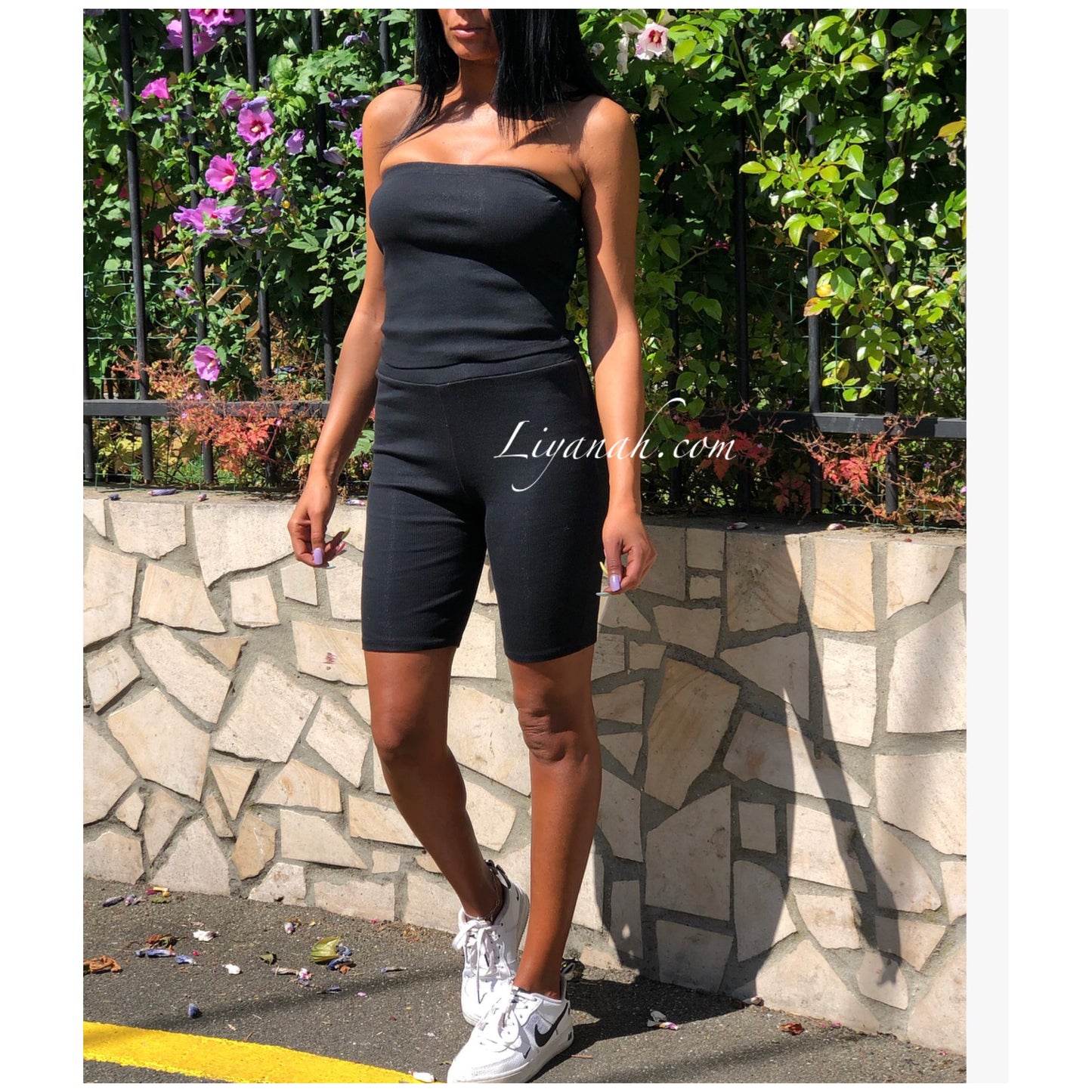 Ensemble Crop Top + Cycliste Modèle HOANIA NOIR