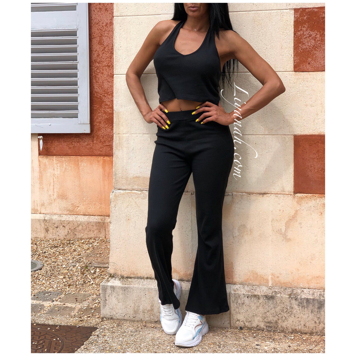 Ensemble Crop Top + Pantalon MYLINE Noir ou Rouge