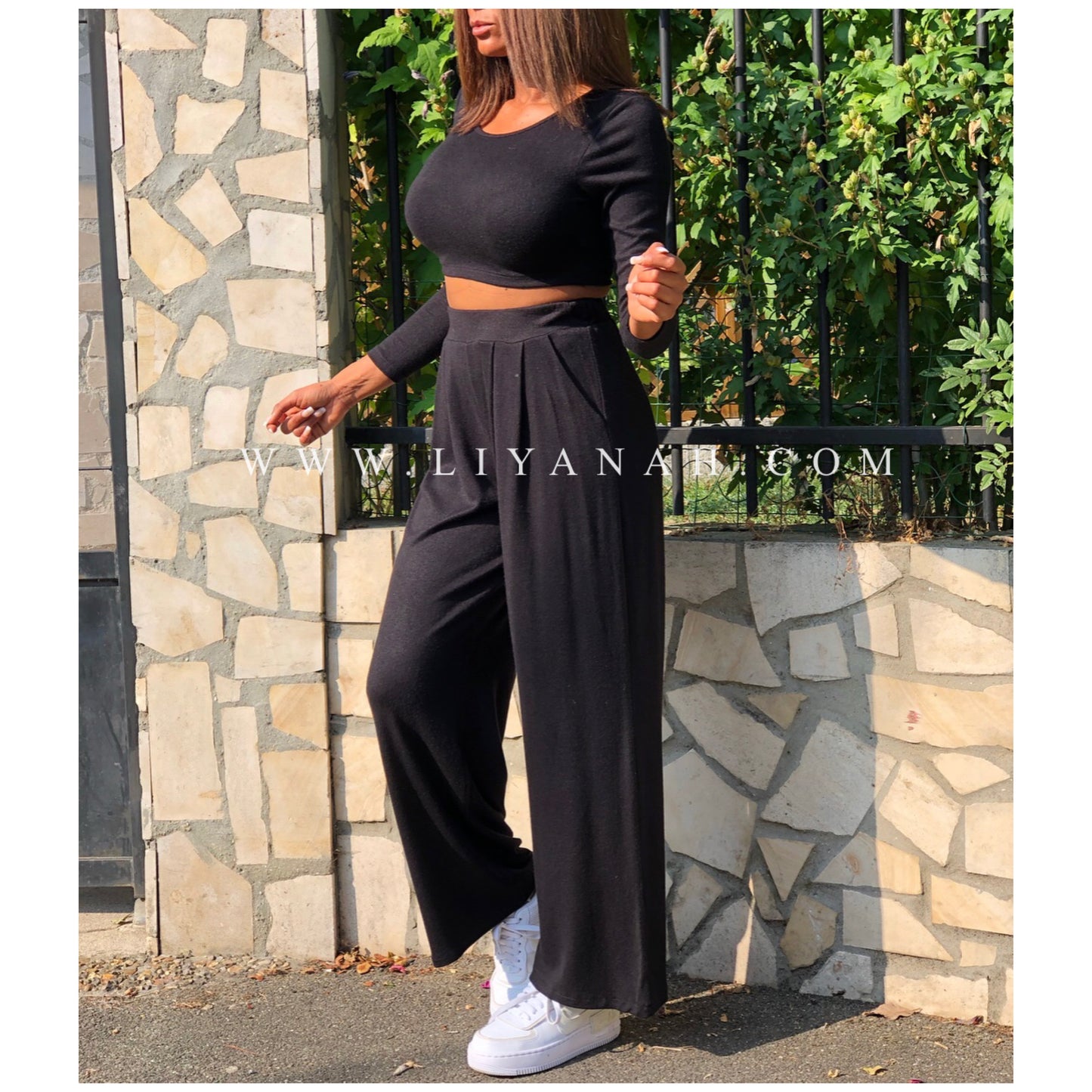 Ensemble Crop Top + Pantalon Modèle MAKYA NOIR