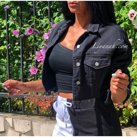 VESTE JEAN COURTE NOIR Modèle SANANA