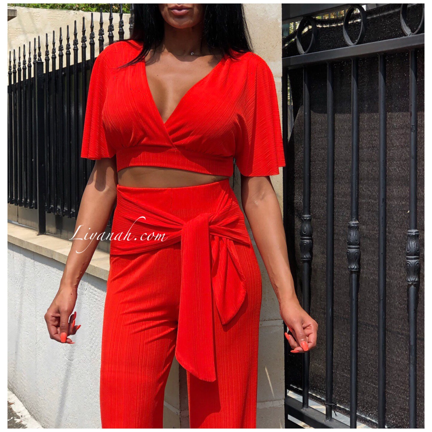 Ensemble Crop Top + Pantalon Modèle AYATI Orange