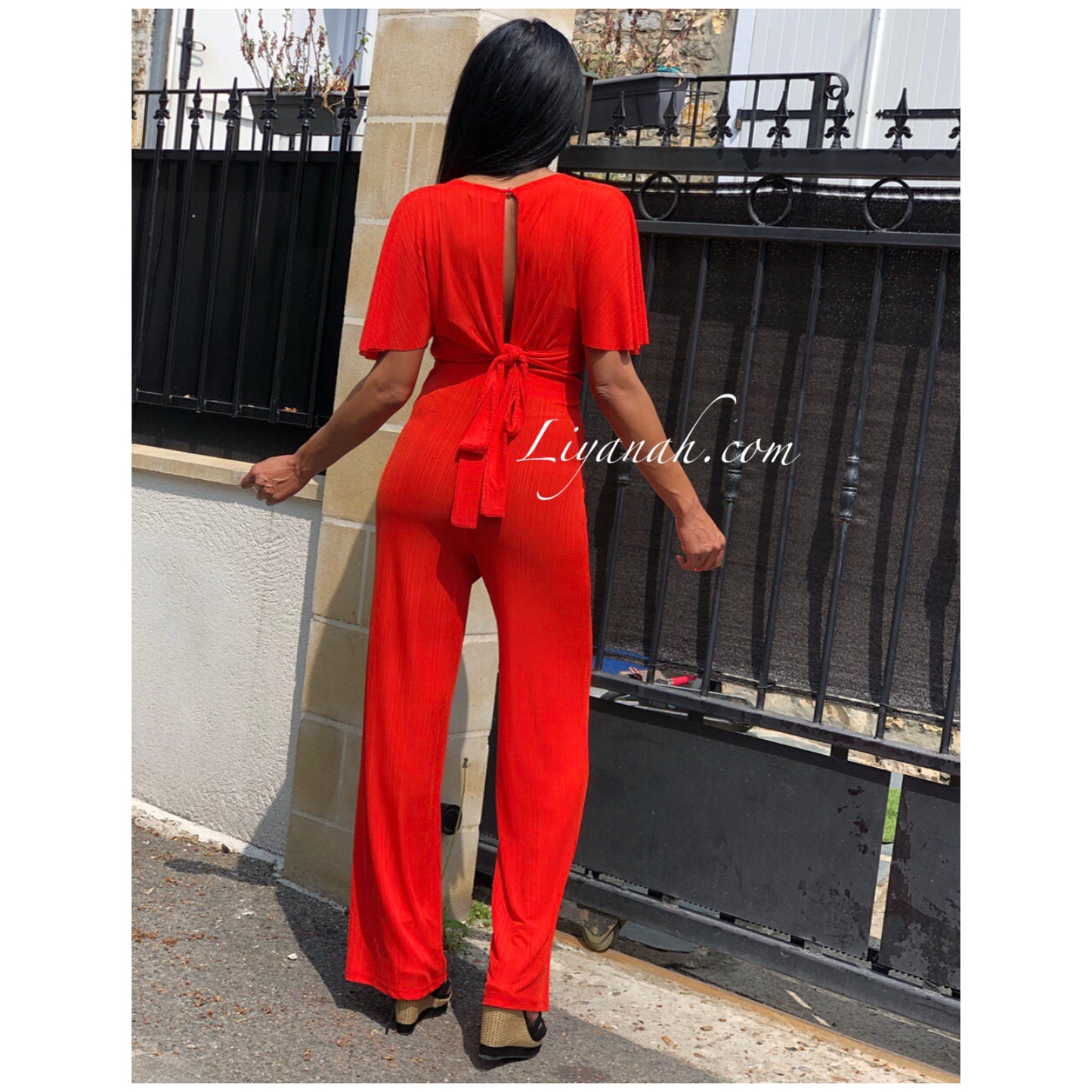 Ensemble Crop Top + Pantalon Modèle AYATI Orange