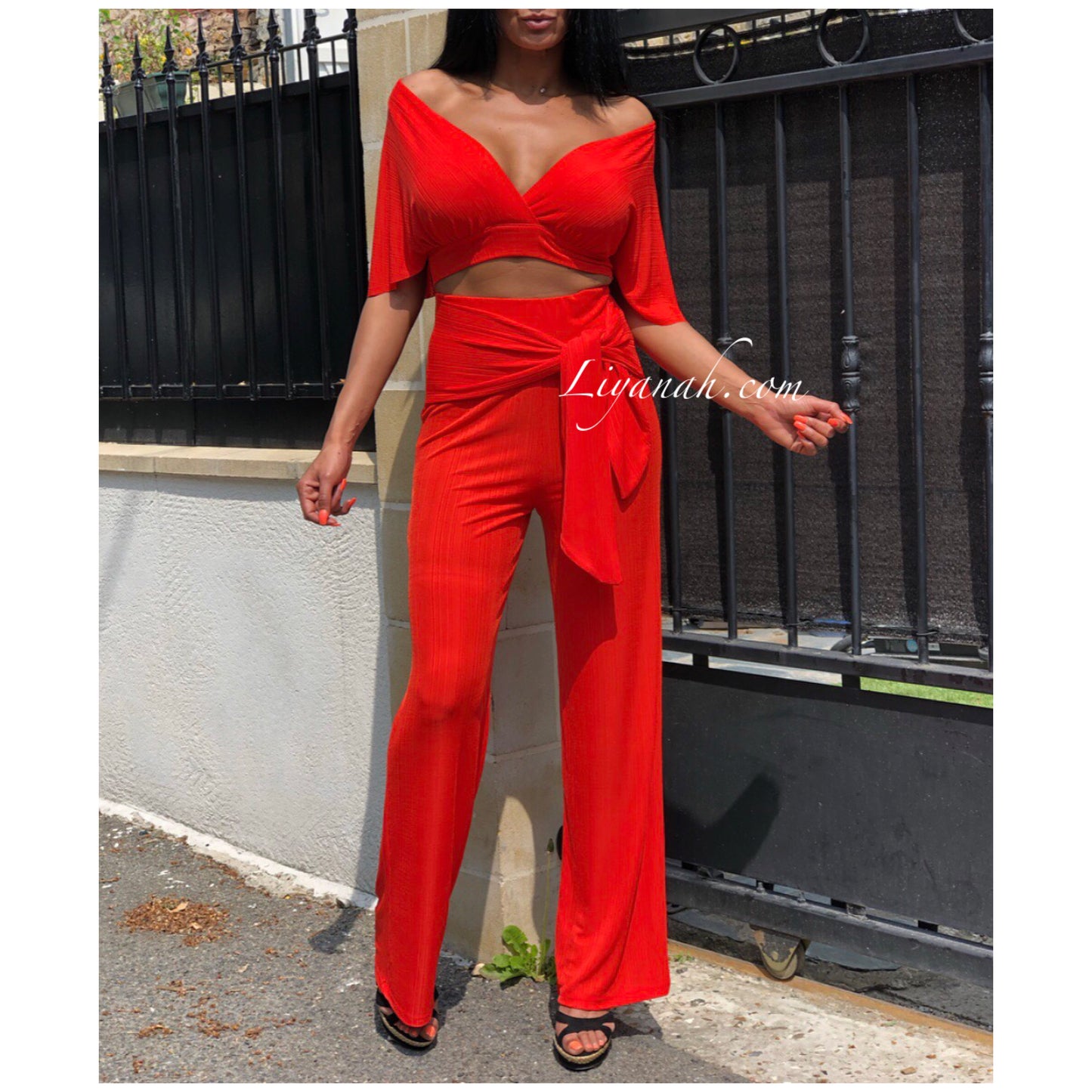 Ensemble Crop Top + Pantalon Modèle AYATI Orange