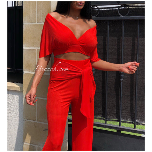 Ensemble Crop Top + Pantalon Modèle AYATI Orange